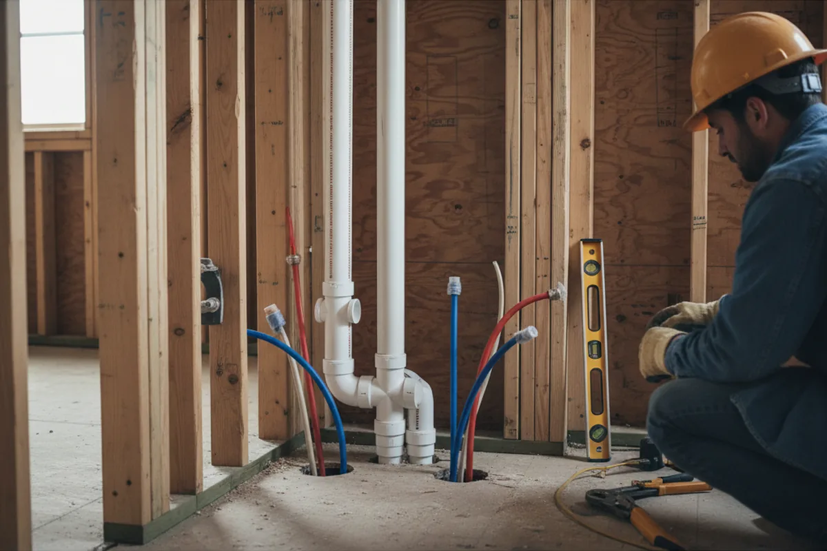 Drain and supply rough-in during Leak Detection in Washington Grove